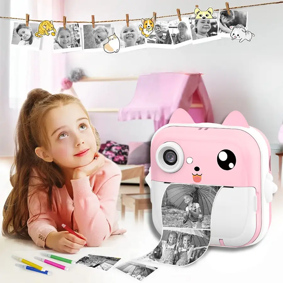 Aparat dla dzieci z drukarką termiczną Drukuś 2.0 Bluetooth różowy